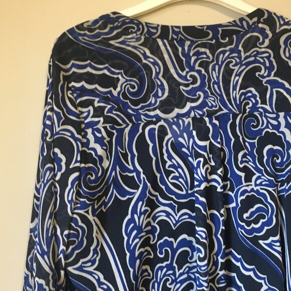 Vintage 90s Nylon Mesh Paisley Clouds Button Up Dress Shirt + Cami - Picture 4 of 16